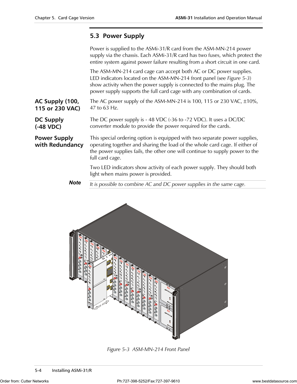 Power supply, Ac supply (100, 115 or 230 vac, Dc supply (-48 vdc) | Power supply with redundancy, 3 power supply | RAD Data comm ASMi-31 User Manual | Page 40 / 66