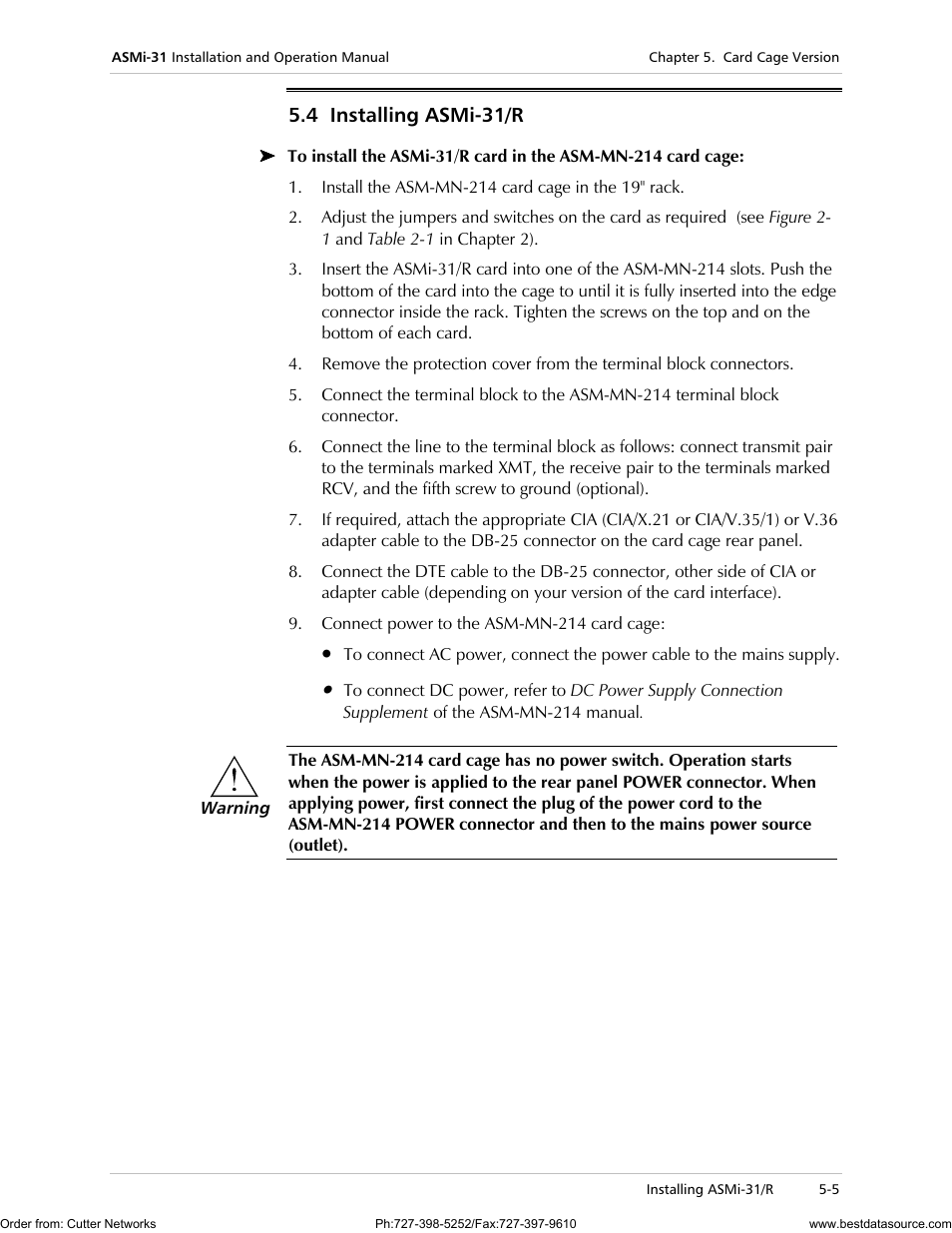 Installing asmi-31/r, 4 installing asmi-31/r | RAD Data comm ASMi-31 User Manual | Page 41 / 66