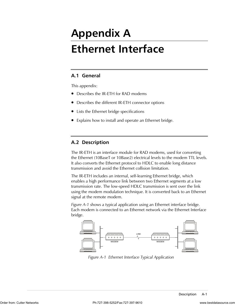 Appendix a. ethernet interface, General, Description | Appendix a ethernet interface | RAD Data comm ASMi-31 User Manual | Page 43 / 66