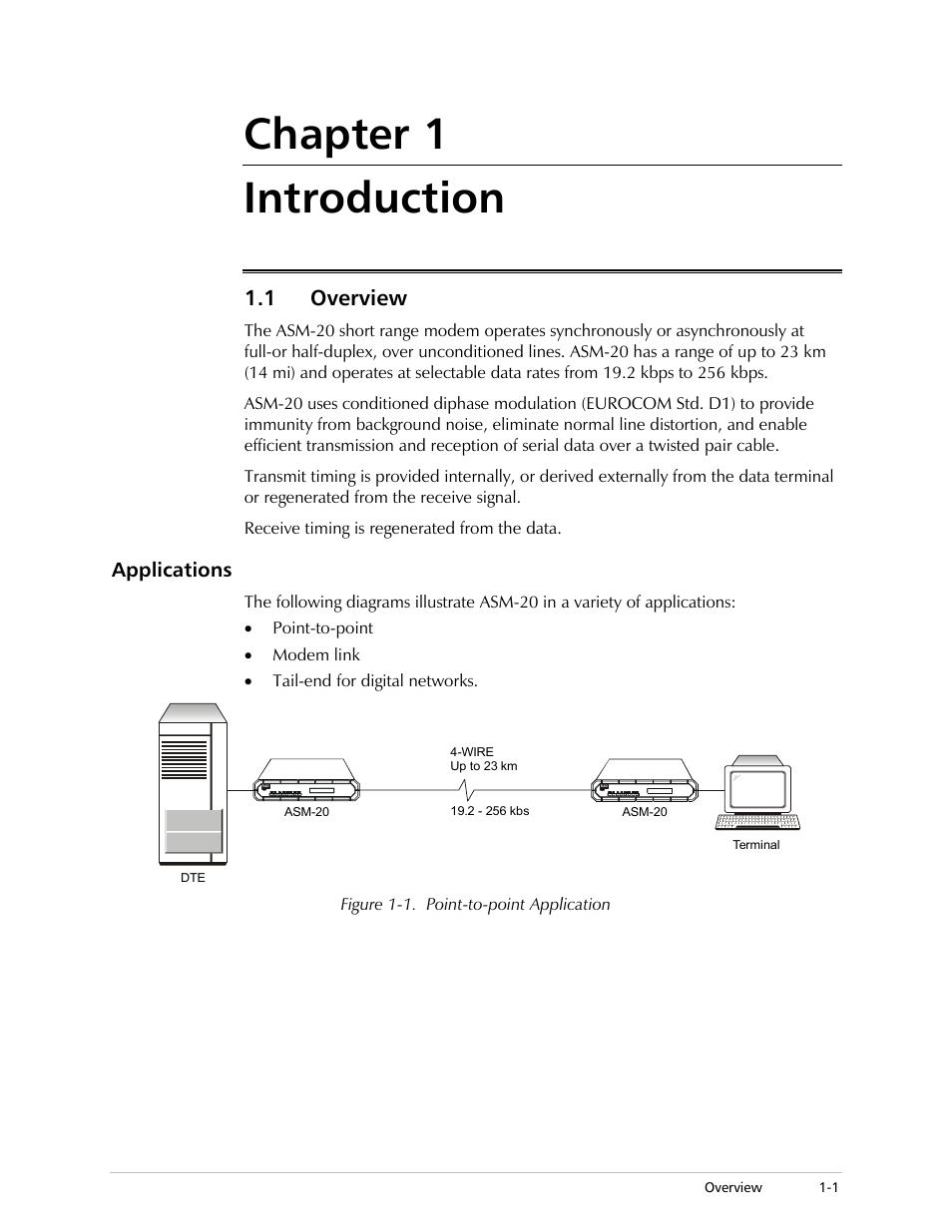 Chapter 1 introduction, Overview, Applications | 1 overview | RAD Data comm ASM-20 User Manual | Page 15 / 78