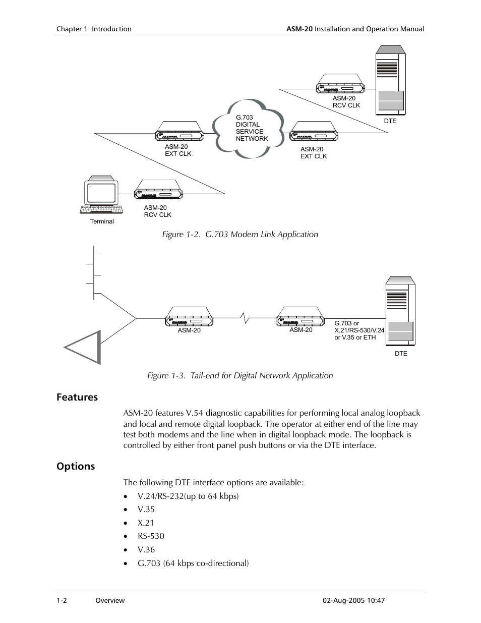 Features, Options | RAD Data comm ASM-20 User Manual | Page 16 / 78