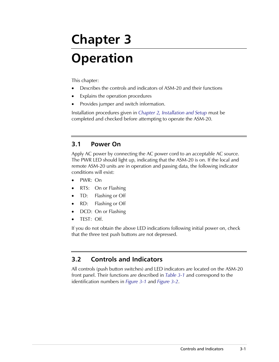 Chapter 3 operation, Power on | RAD Data comm ASM-20 User Manual | Page 31 / 78