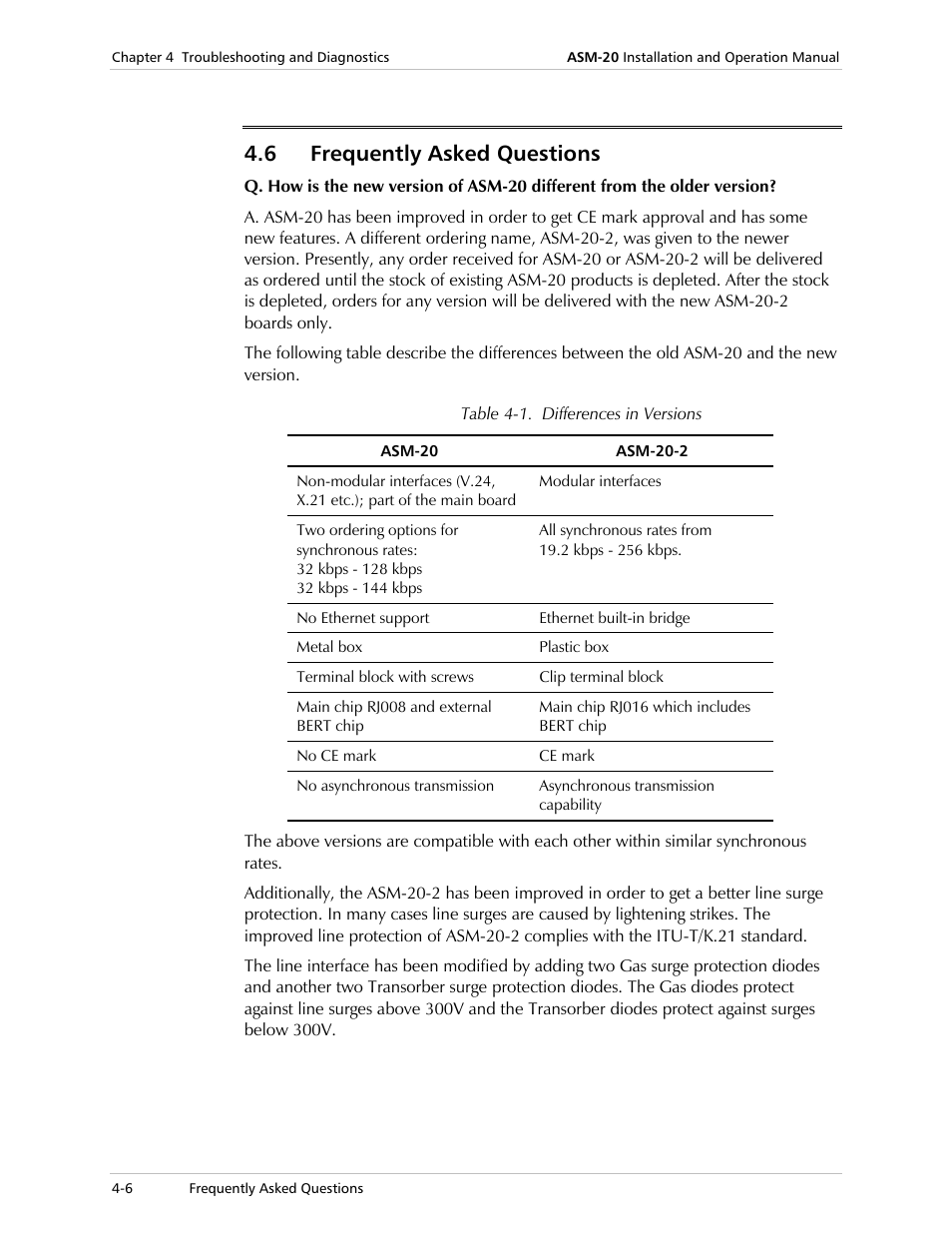 Frequently asked questions, 6 frequently asked questions | RAD Data comm ASM-20 User Manual | Page 40 / 78