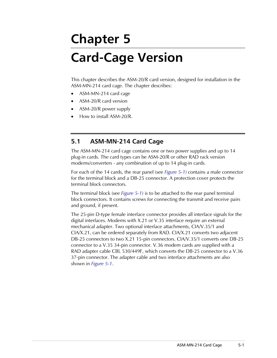 Chapter 5 card-cage version, Asm-mn-214 card cage | RAD Data comm ASM-20 User Manual | Page 43 / 78