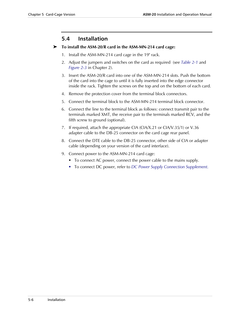 Installation, 4 installation | RAD Data comm ASM-20 User Manual | Page 48 / 78