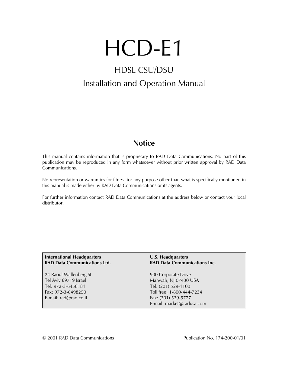 RAD Data comm HCD-E1 User Manual | 232 pages