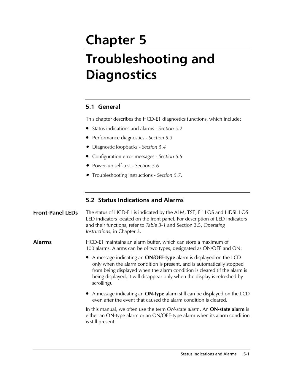 Troubleshooting and diagnostics, Chapter 5 troubleshooting and diagnostics | RAD Data comm HCD-E1 User Manual | Page 141 / 232