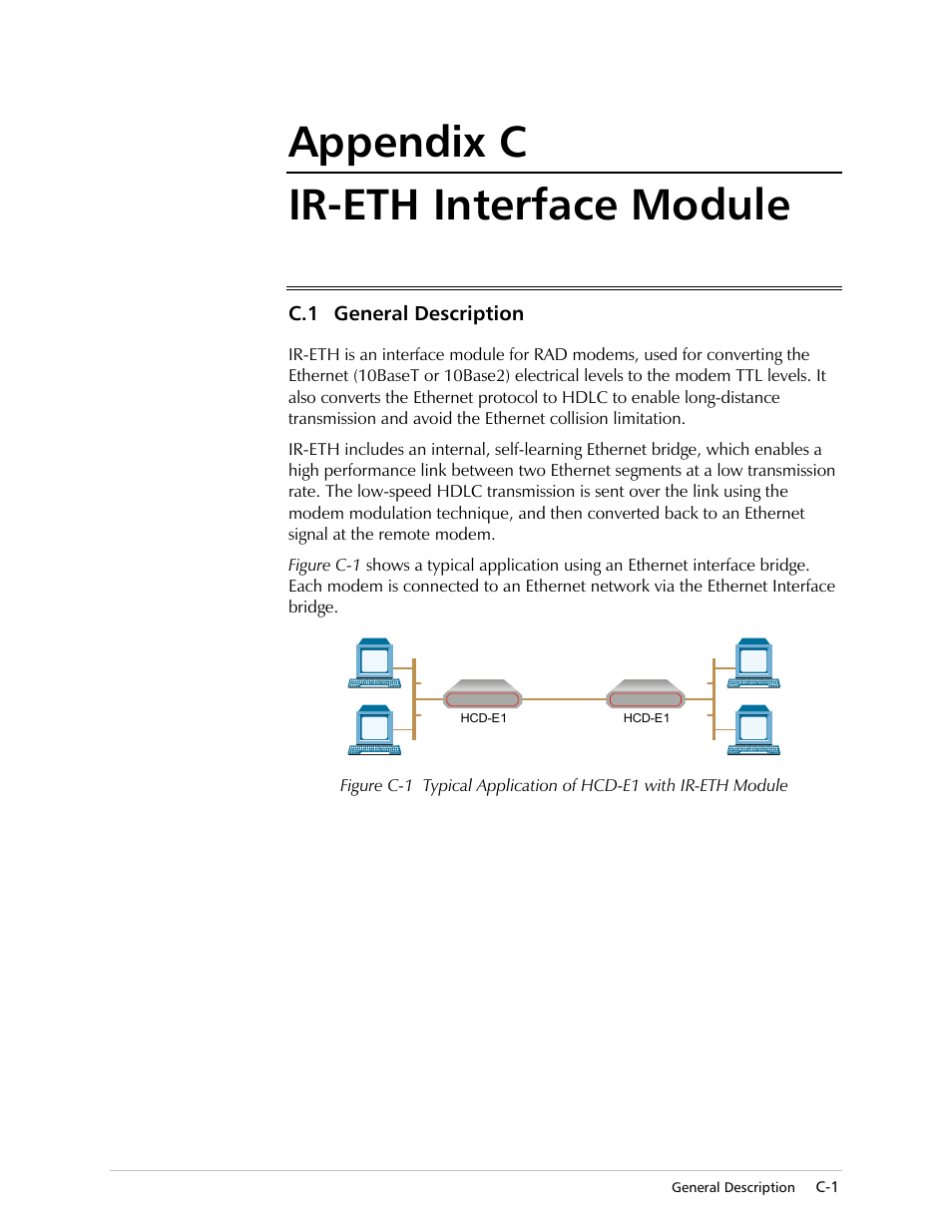 Ir-eth interface module, Appendix c ir-eth interface module | RAD Data comm HCD-E1 User Manual | Page 193 / 232