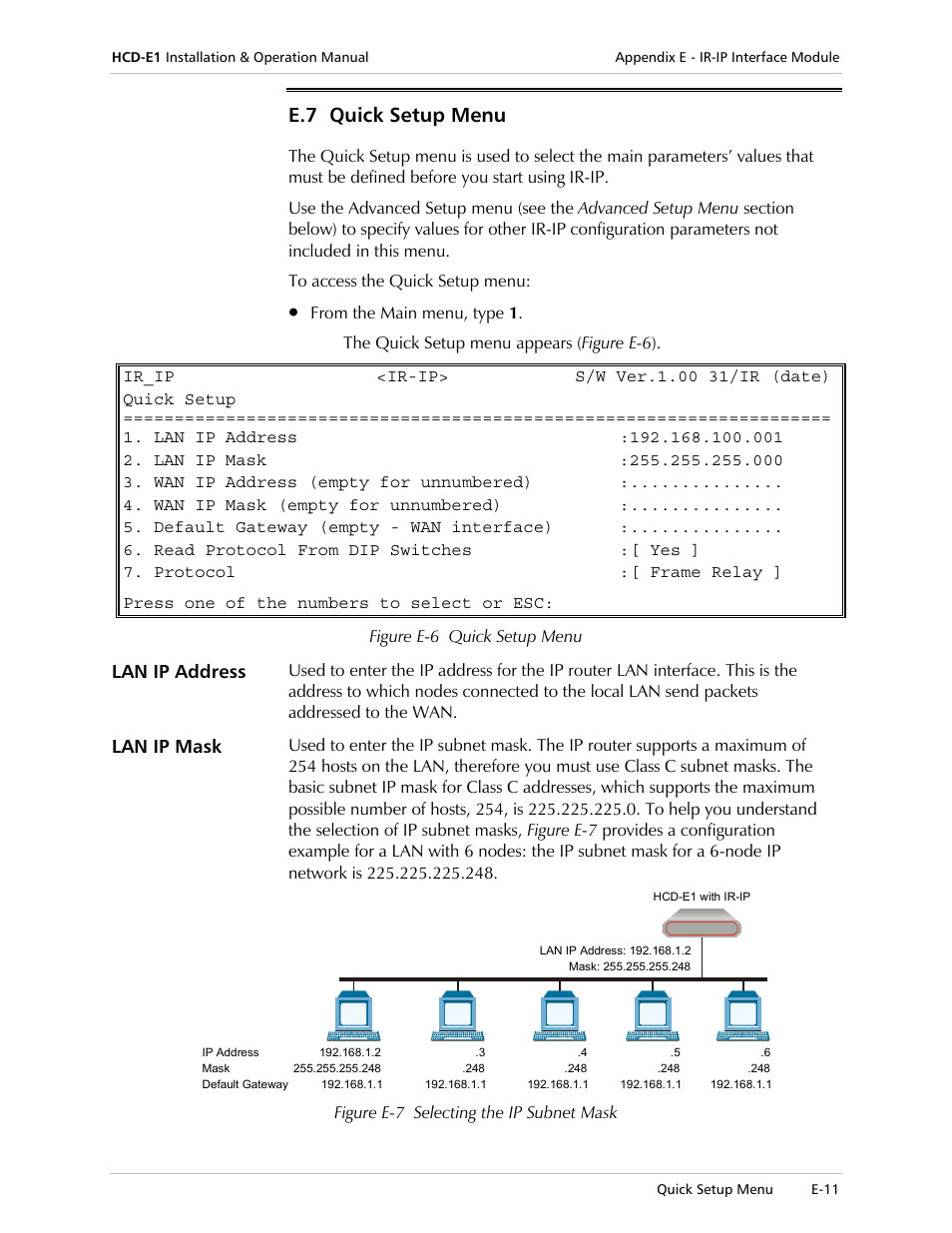 E.7 quick setup menu | RAD Data comm HCD-E1 User Manual | Page 213 / 232