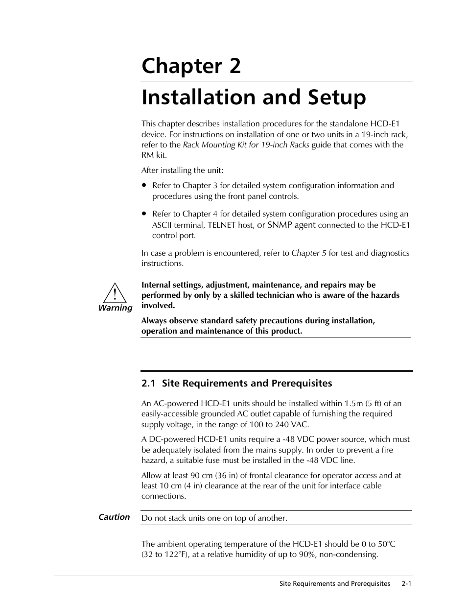 Installation and setup, Chapter 2 installation and setup | RAD Data comm HCD-E1 User Manual | Page 47 / 232