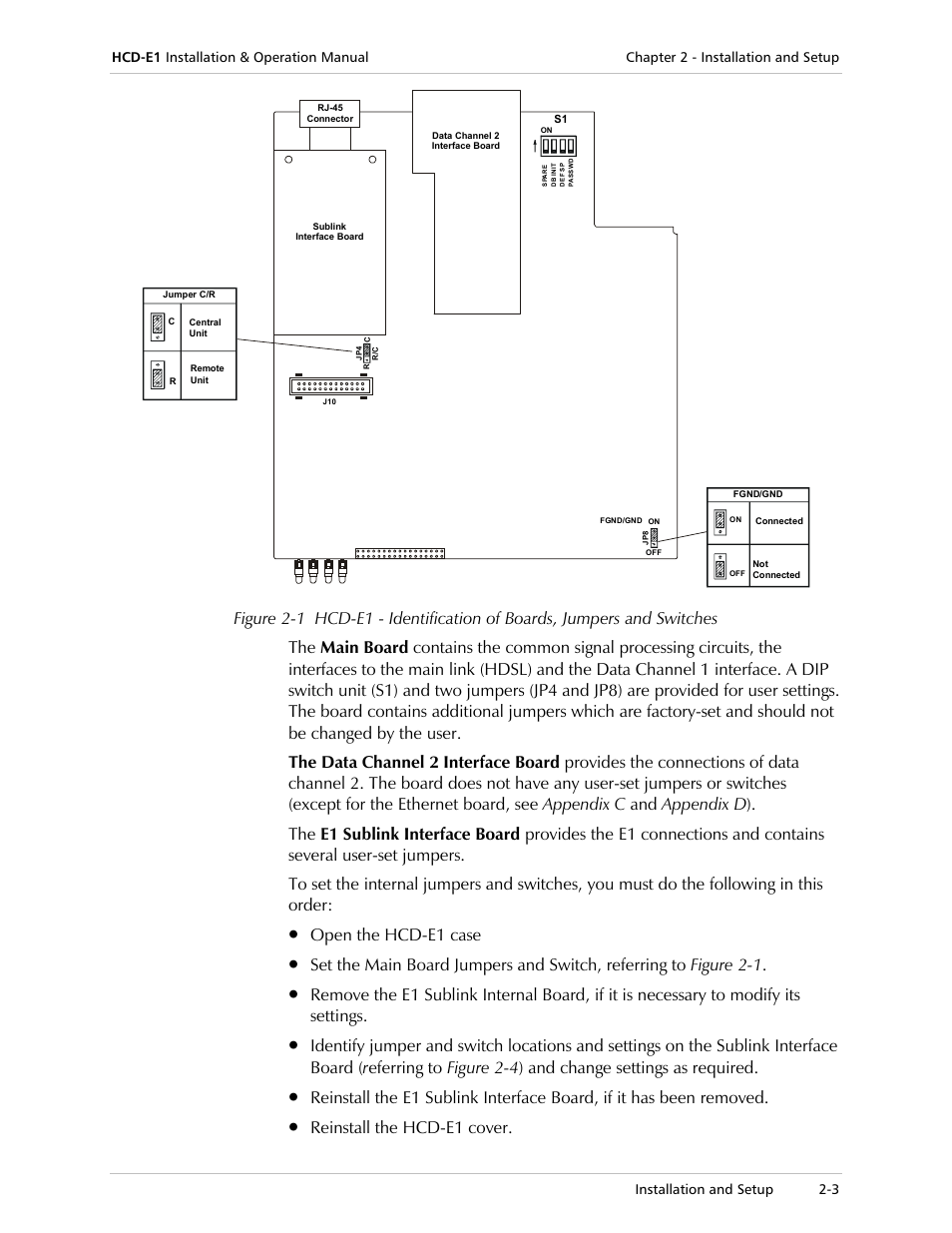 Open the hcd-e1 case, Reinstall the hcd-e1 cover | RAD Data comm HCD-E1 User Manual | Page 49 / 232