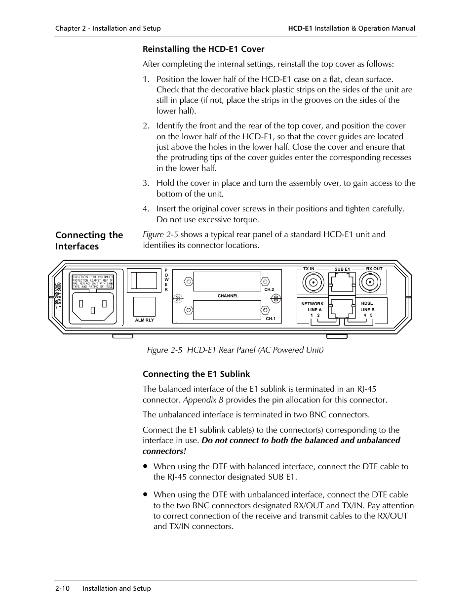 Connecting the interfaces | RAD Data comm HCD-E1 User Manual | Page 56 / 232