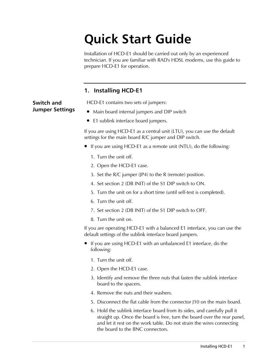 Quick start guide | RAD Data comm HCD-E1 User Manual | Page 7 / 232