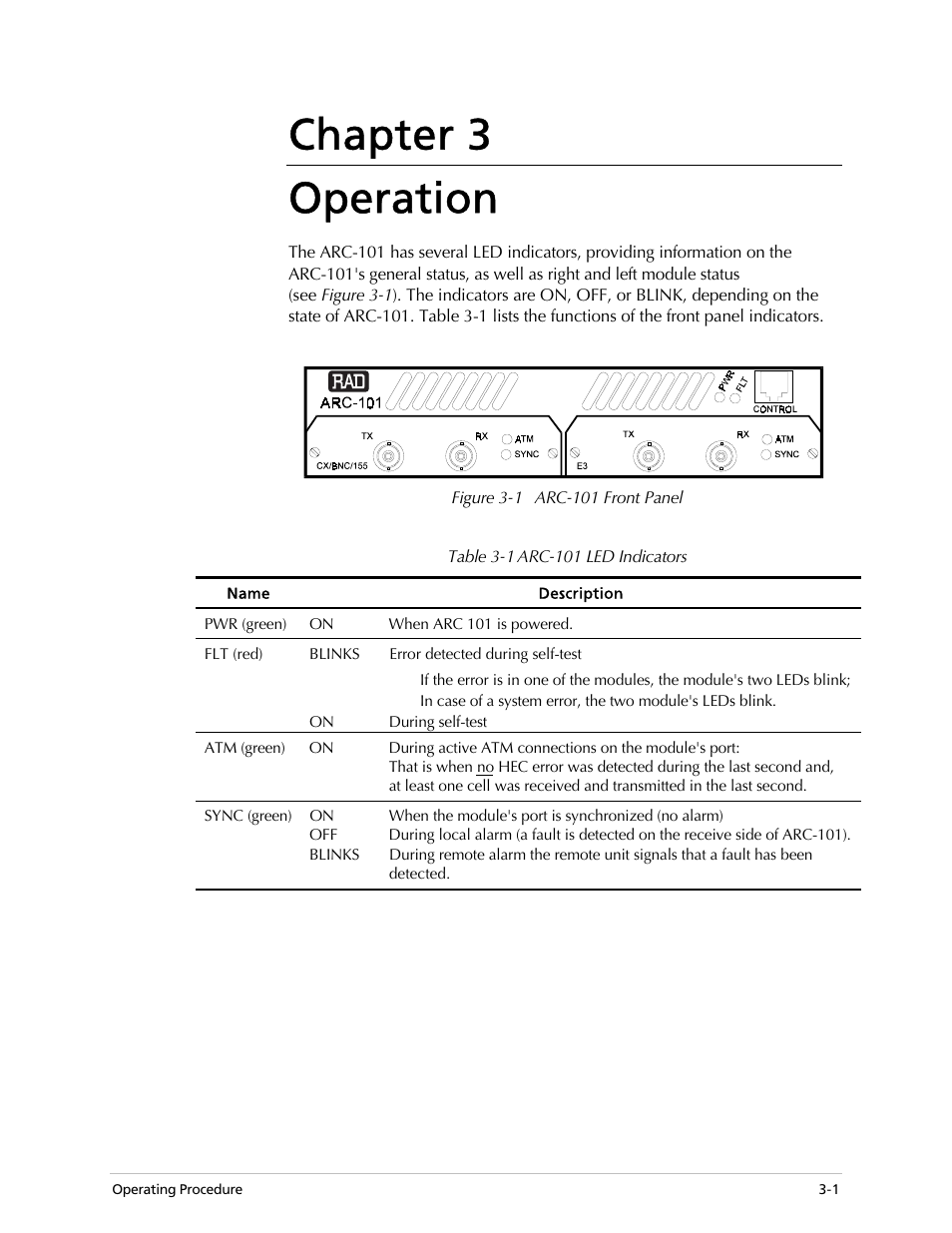 Chapter 3 operation | RAD Data comm ARC-101 User Manual | Page 31 / 46