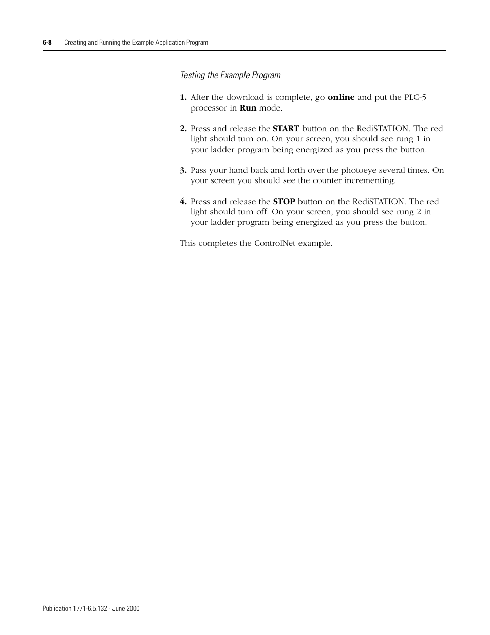 Testing the example program -8 | Rockwell SoniCrafter DEVICENET 1771-SDN User Manual | Page 102 / 139