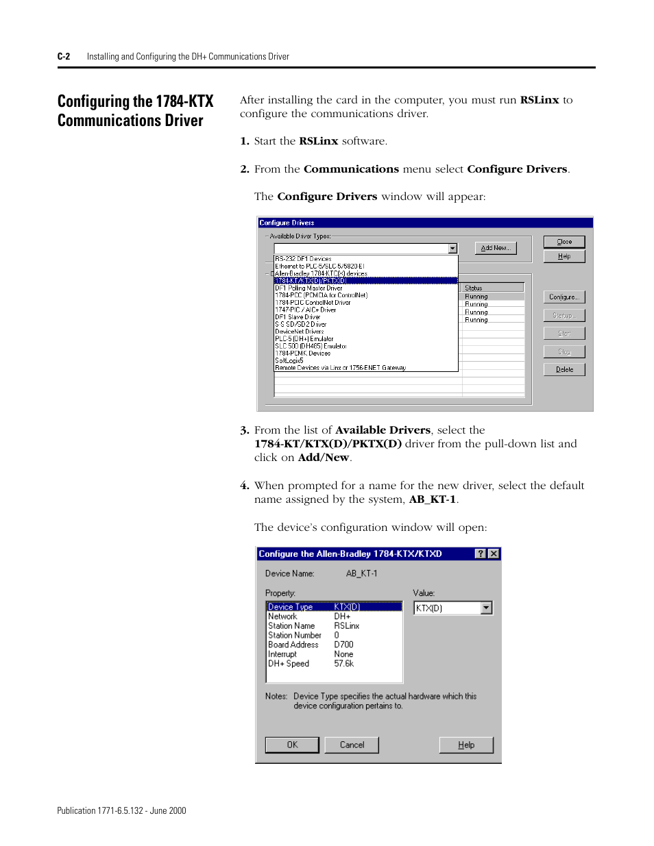 Configuring the 1784-ktx communications driver | Rockwell SoniCrafter DEVICENET 1771-SDN User Manual | Page 120 / 139