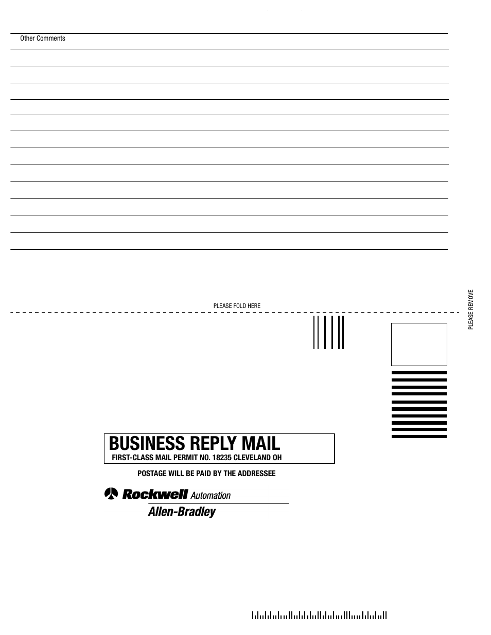 Business reply mail | Rockwell SoniCrafter DEVICENET 1771-SDN User Manual | Page 136 / 139