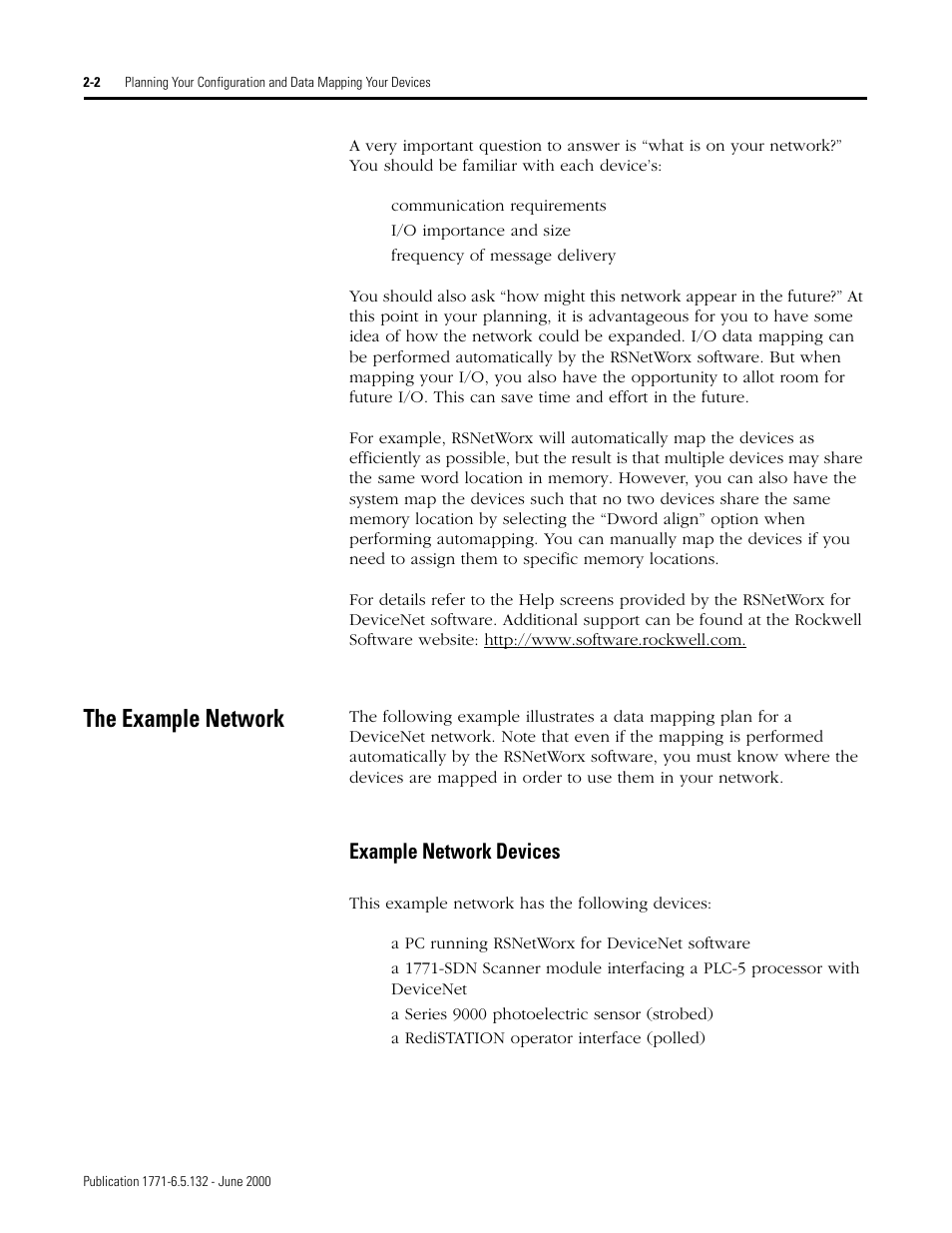 The example network, The example network -2, Example network devices -2 | Example network devices | Rockwell SoniCrafter DEVICENET 1771-SDN User Manual | Page 30 / 139