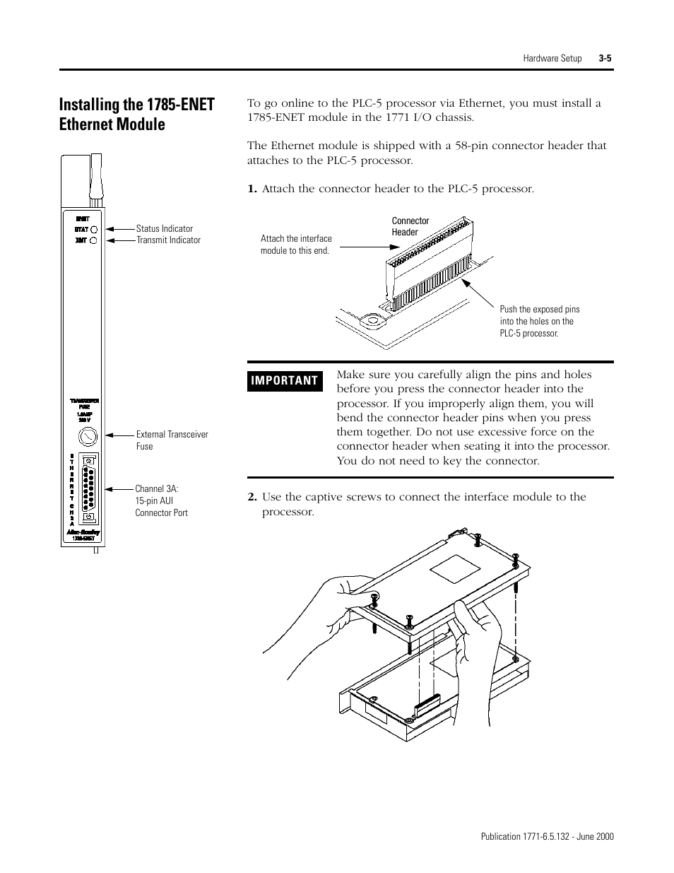Installing the 1785-enet ethernet module, Installing the 1785-enet ethernet module -5 | Rockwell SoniCrafter DEVICENET 1771-SDN User Manual | Page 43 / 139