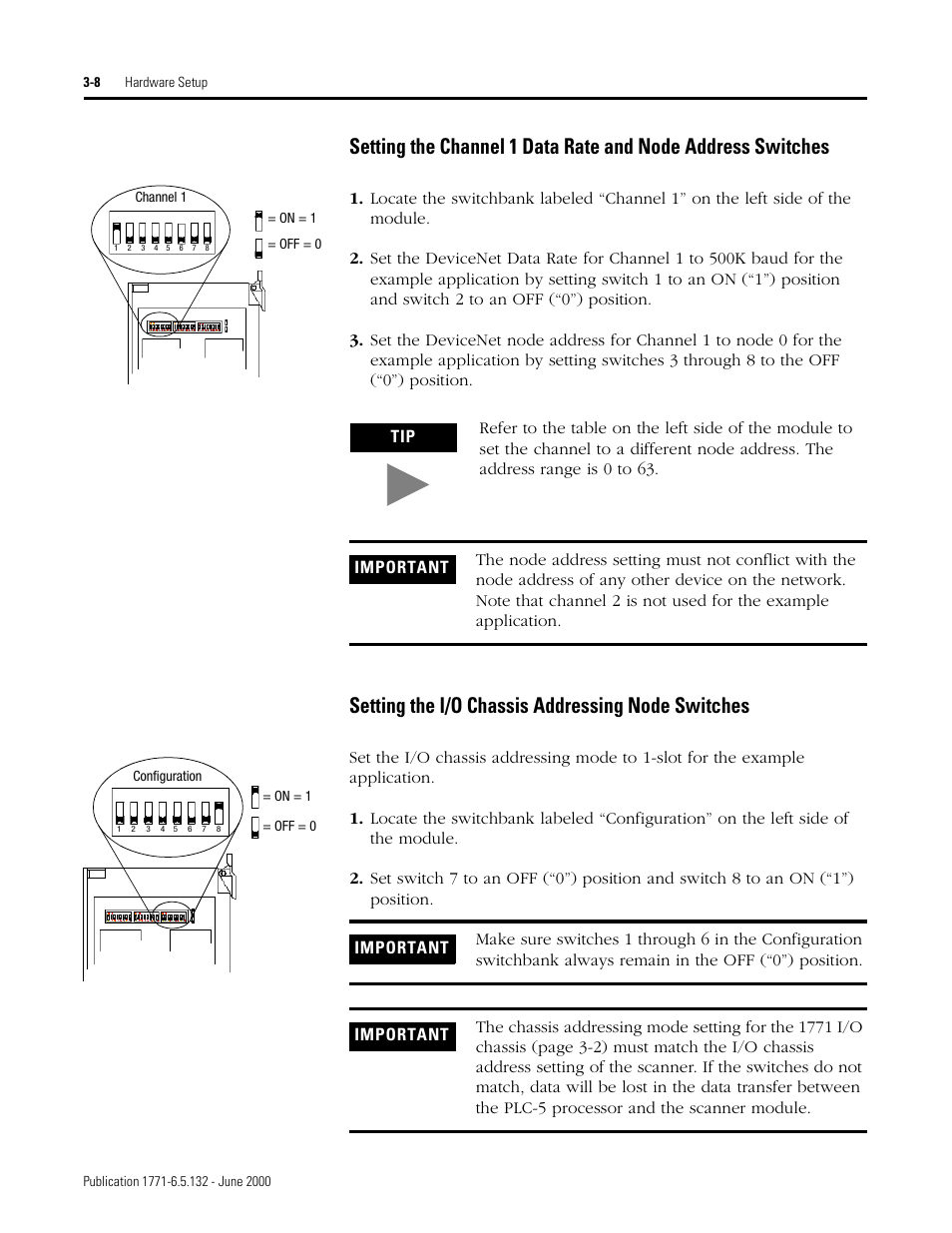 Setting the i/o chassis addressing node switches | Rockwell SoniCrafter DEVICENET 1771-SDN User Manual | Page 46 / 139