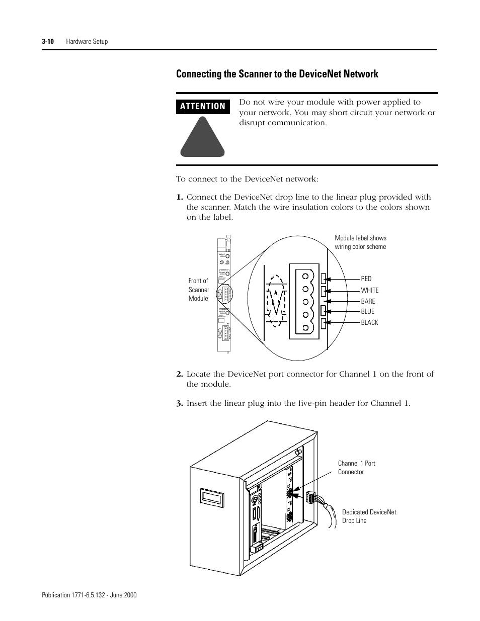 Connecting the scanner to the devicenet network | Rockwell SoniCrafter DEVICENET 1771-SDN User Manual | Page 48 / 139