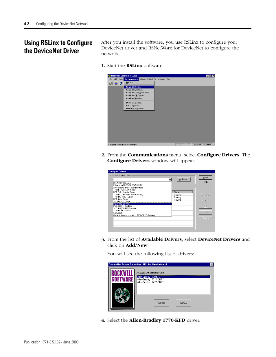 Using rslinx to configure the devicenet driver, Using rslinx to configure the devicenet driver -2 | Rockwell SoniCrafter DEVICENET 1771-SDN User Manual | Page 54 / 139