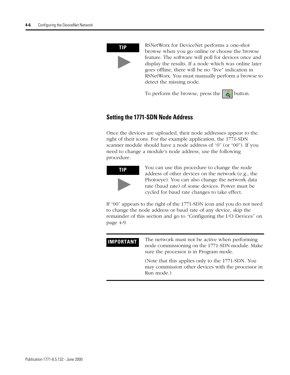 Setting the 1771-sdn node address -6, Setting the 1771-sdn node address | Rockwell SoniCrafter DEVICENET 1771-SDN User Manual | Page 58 / 139