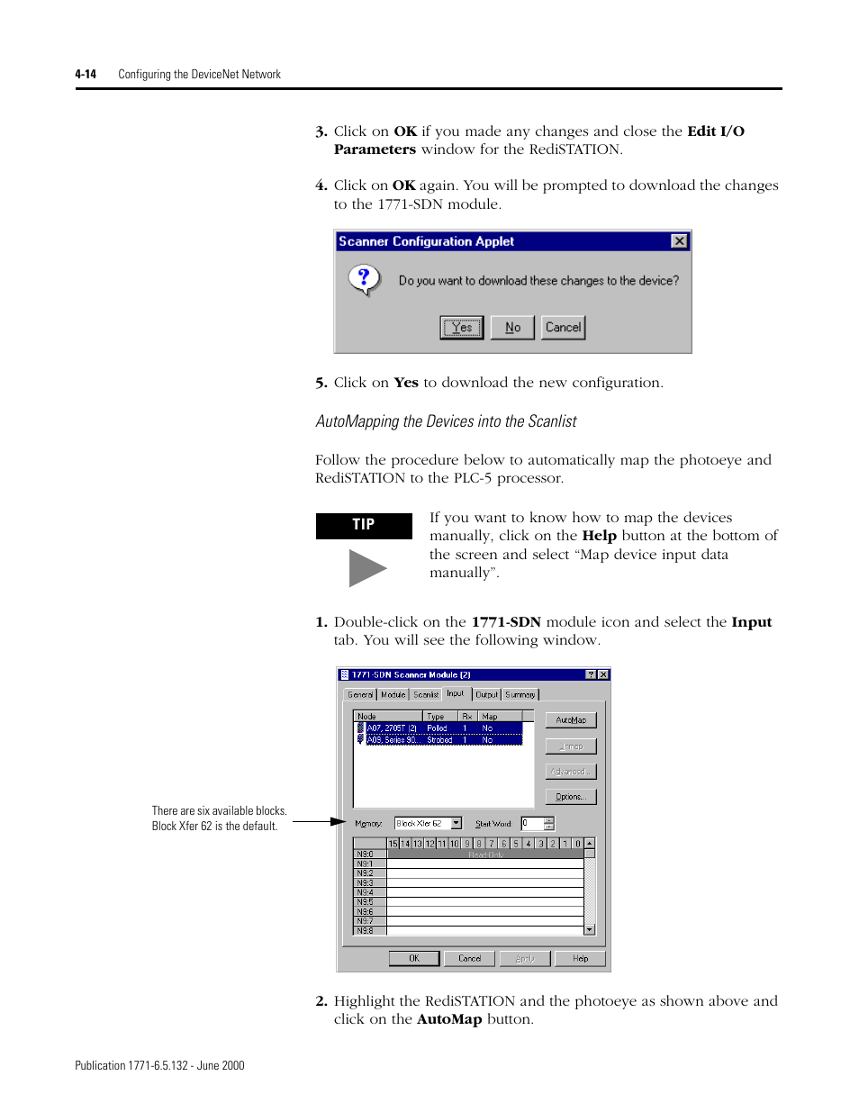 Automapping the devices into the scanlist -14, Automapping the devices into the scanlist | Rockwell SoniCrafter DEVICENET 1771-SDN User Manual | Page 66 / 139