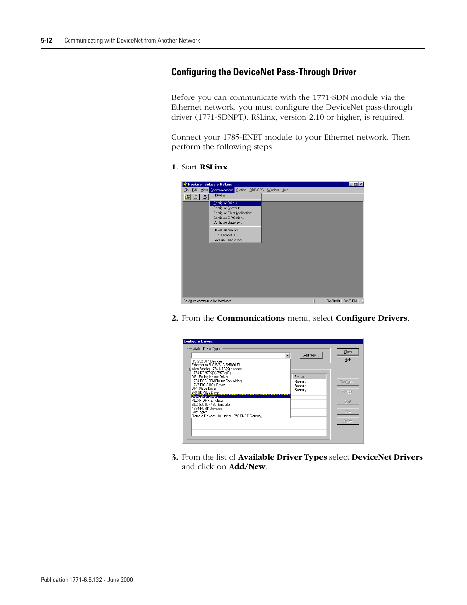 Configuring the devicenet pass-through driver -12, Configuring the devicenet pass-through driver | Rockwell SoniCrafter DEVICENET 1771-SDN User Manual | Page 82 / 139