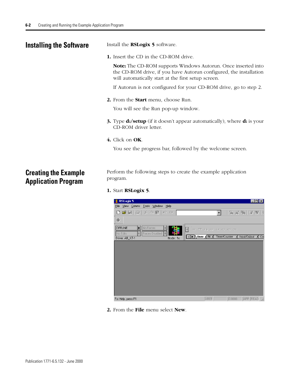 Installing the software, Creating the example application program | Rockwell SoniCrafter DEVICENET 1771-SDN User Manual | Page 96 / 139