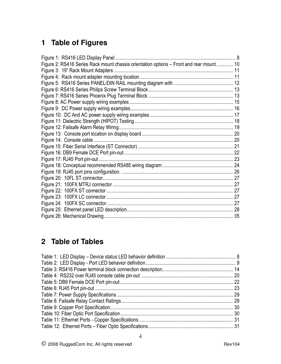 1 table of figures, 2 table of tables | Rugged Outback RS416 User Manual | Page 4 / 36