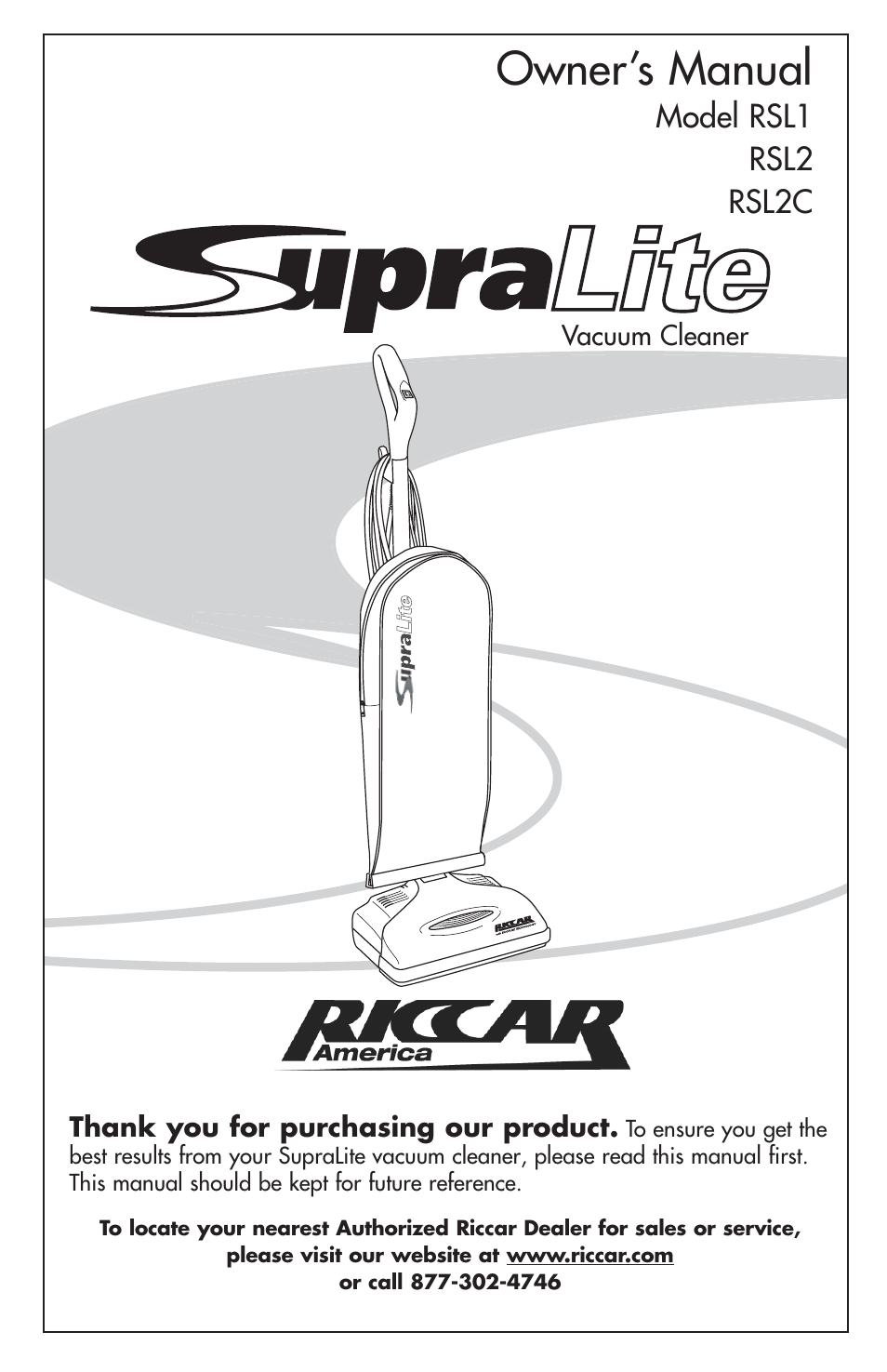 Riccar SUPRALITE RSL2C User Manual | 16 pages