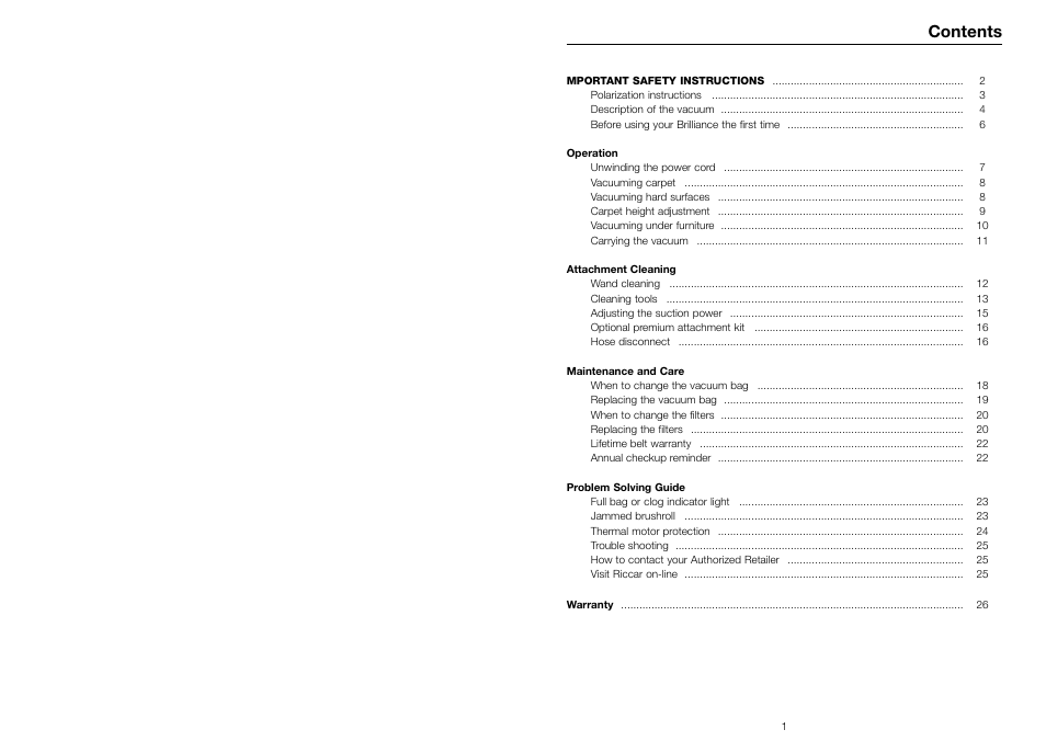 Riccar BRILLIANCE BRLP User Manual | Page 2 / 17