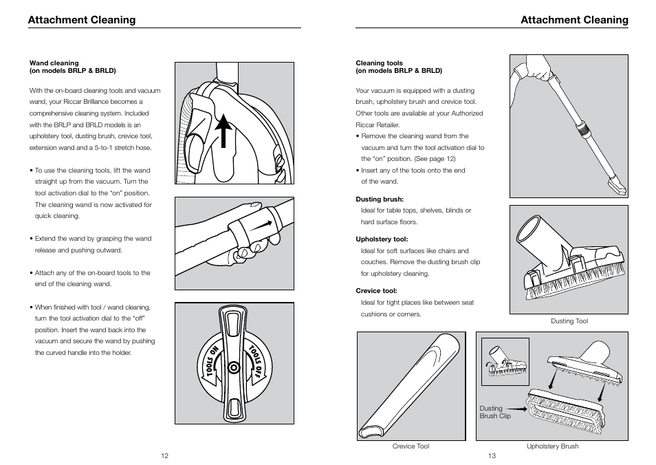 Attachment cleaning | Riccar BRILLIANCE BRLP User Manual | Page 8 / 17