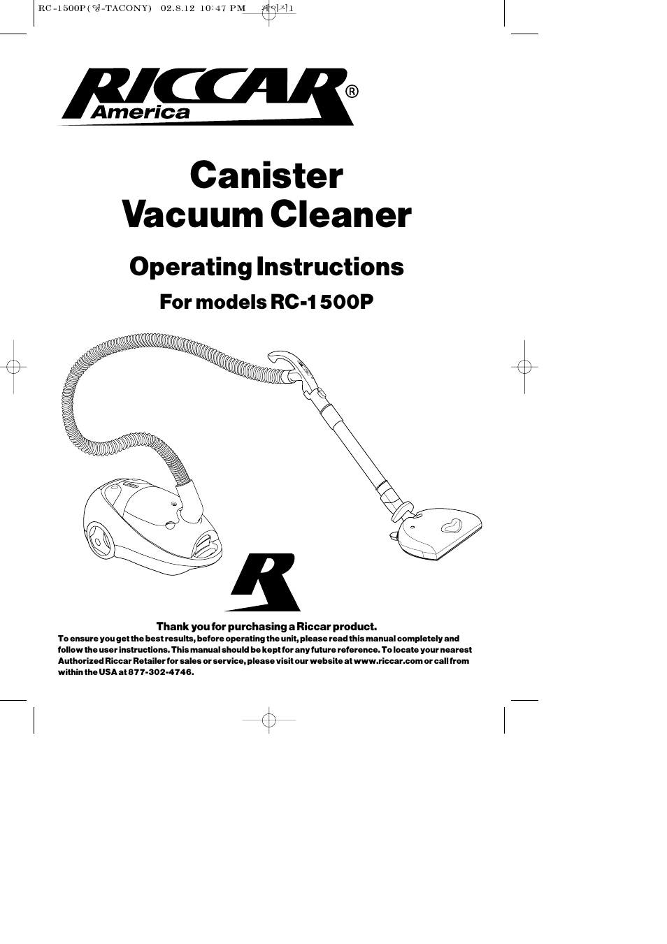 Riccar RC-1500P User Manual | 12 pages