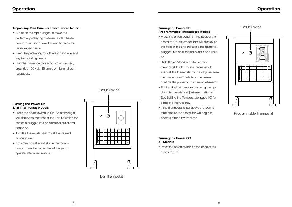 Operation | Riccar SUMMER BREEZE RSBH-C User Manual | Page 6 / 13