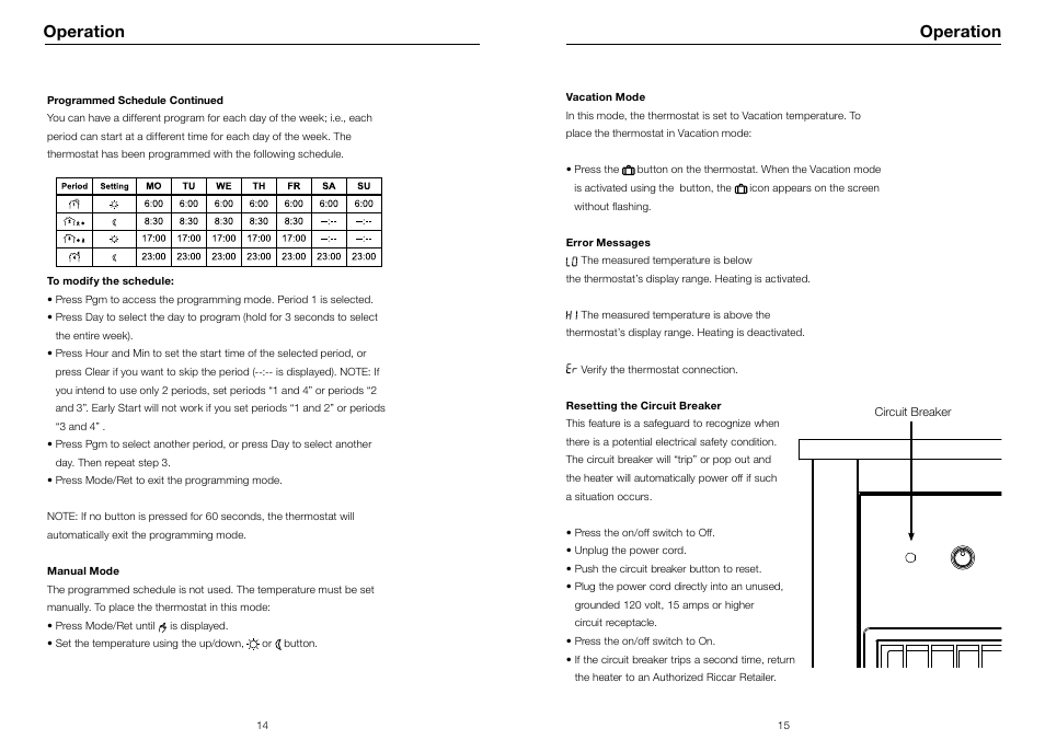 Operation | Riccar SUMMER BREEZE RSBH-C User Manual | Page 9 / 13