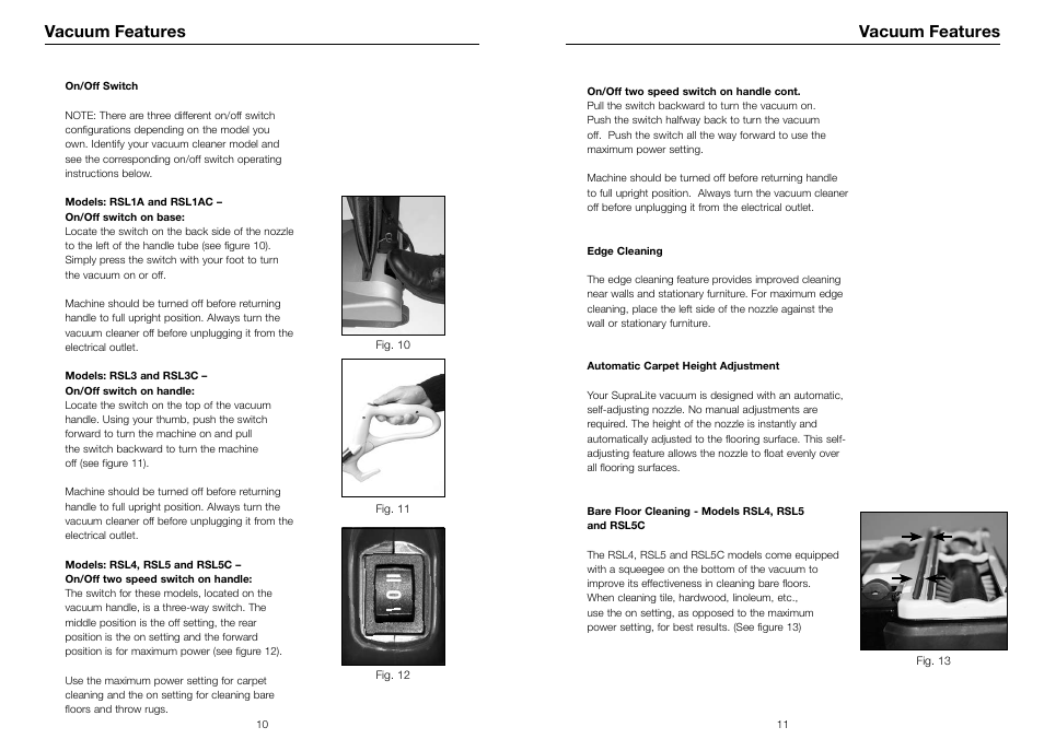 Vacuum features | Riccar SUPRALITE RSL3C User Manual | Page 6 / 11