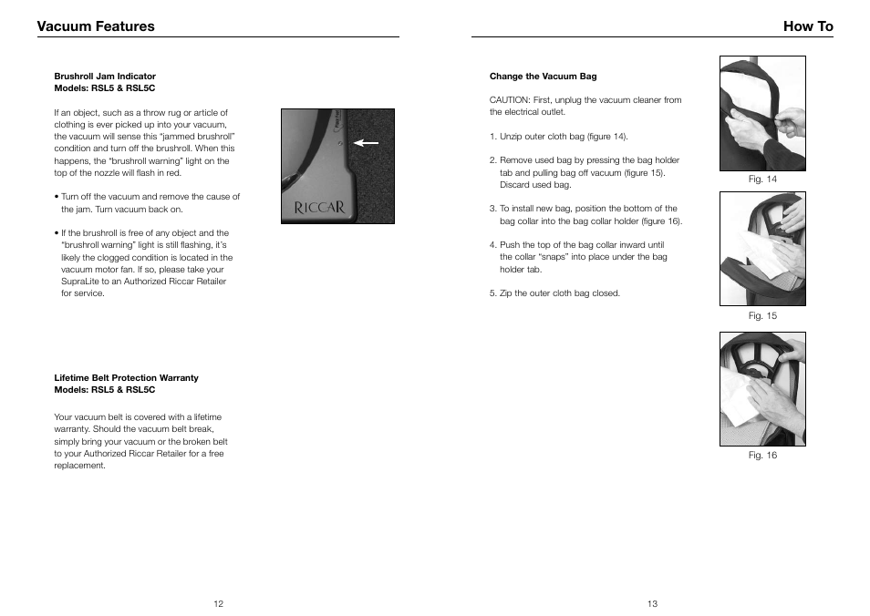 Vacuum features, How to | Riccar SUPRALITE RSL3C User Manual | Page 7 / 11