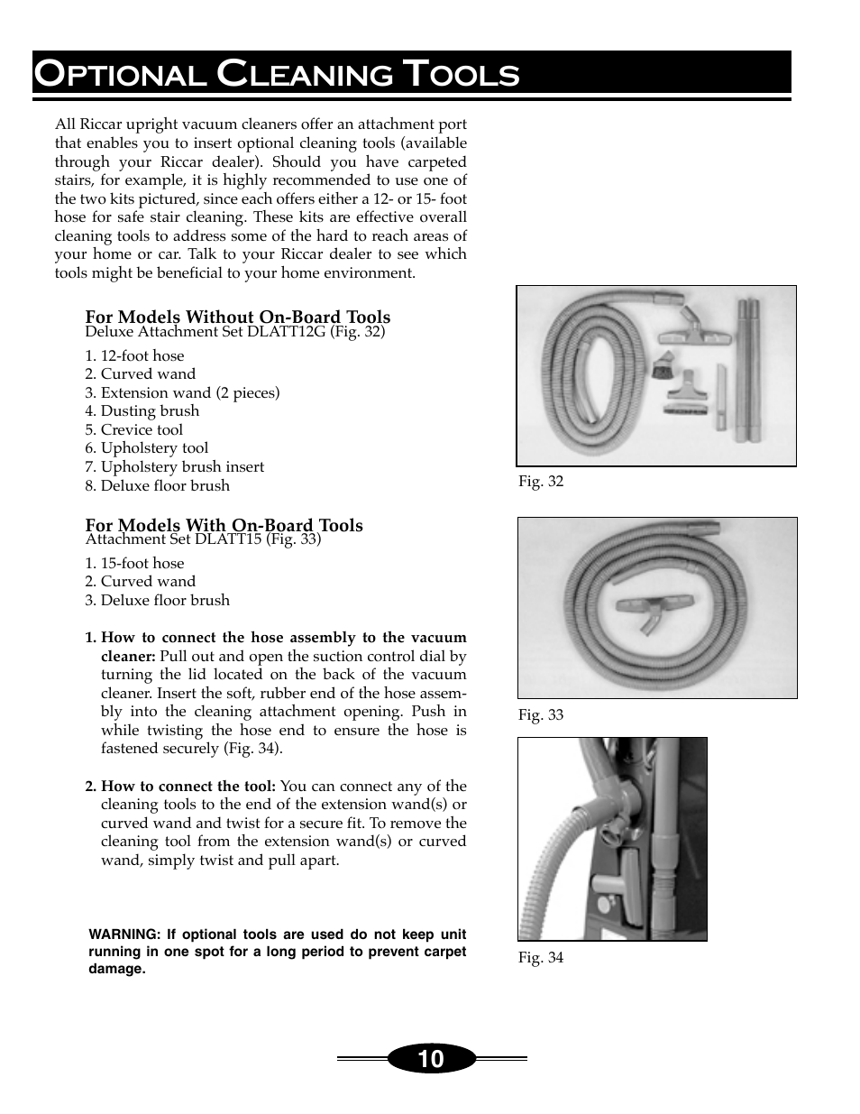 Ptional, Leaning, Ools | Riccar 4000 User Manual | Page 12 / 14