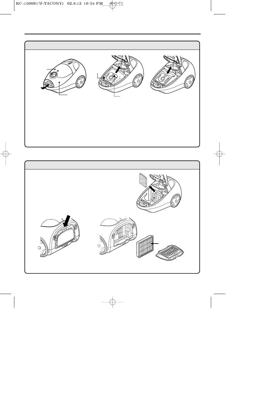 Replacing dust bag & filters | Riccar RC-1500S User Manual | Page 7 / 8