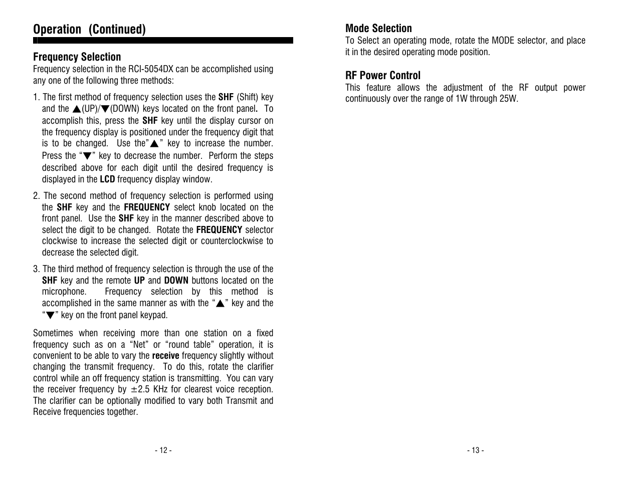 Operation, Continued) | Ranger RCI-5054DX User Manual | Page 7 / 11