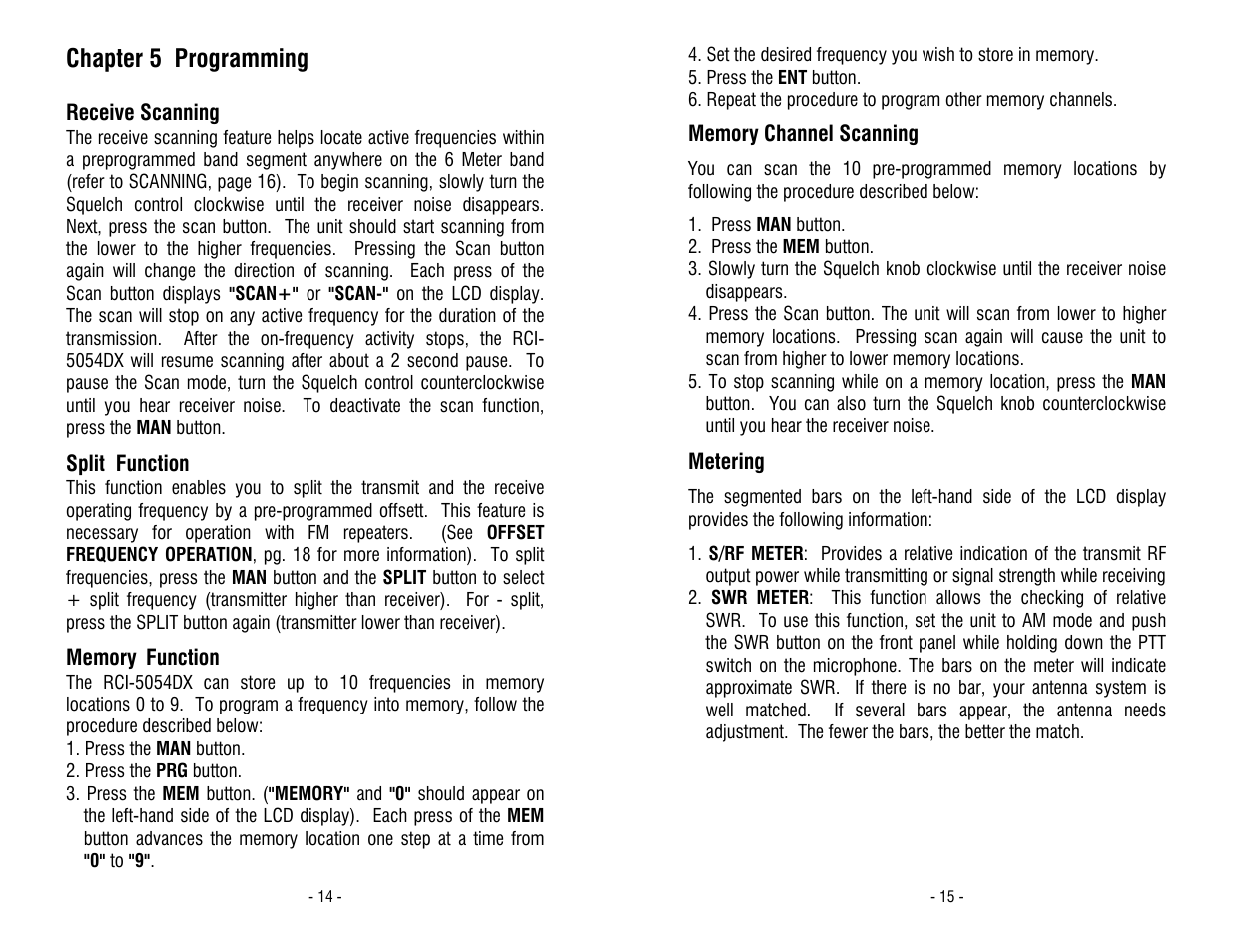 Chapter 5 programming | Ranger RCI-5054DX User Manual | Page 8 / 11