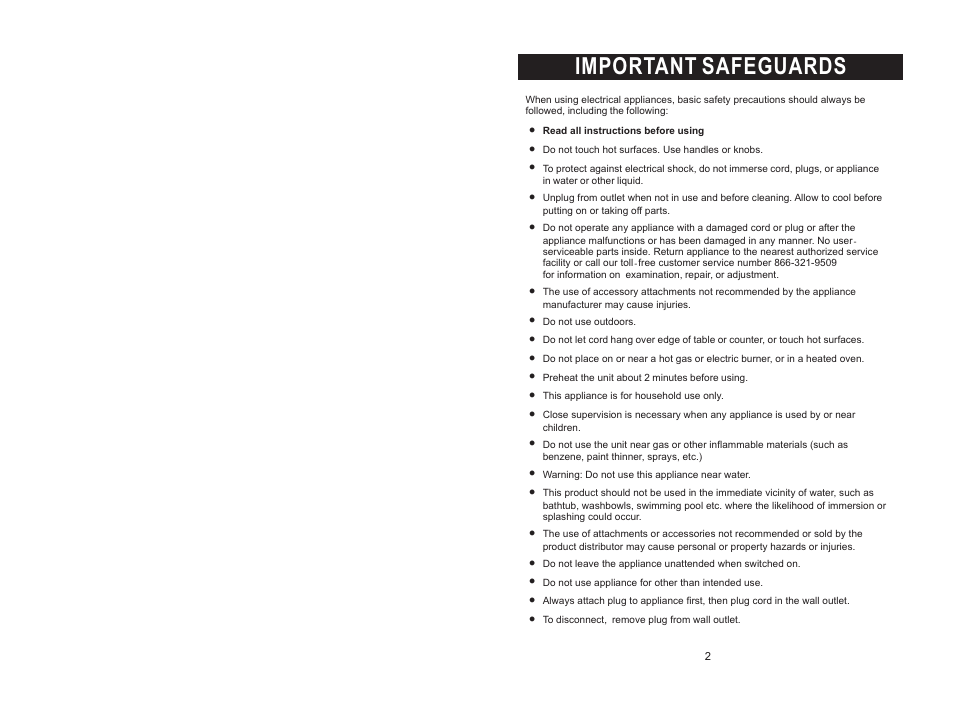 Important safeguards | Rival DC-WM169 User Manual | Page 2 / 6