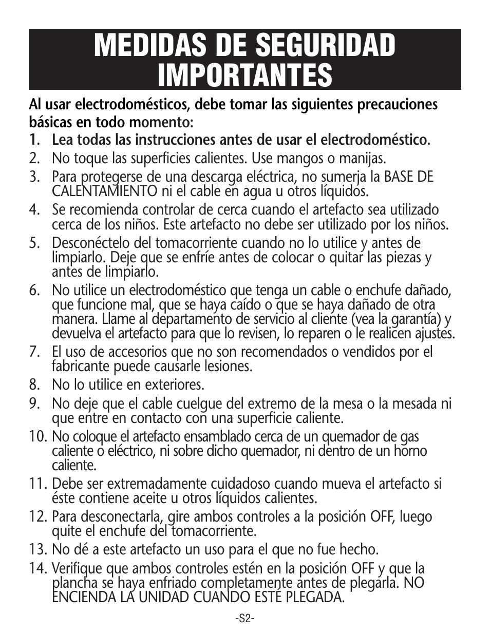 Medidas de seguridad importantes | Rival GRF405 User Manual | Page 12 / 20