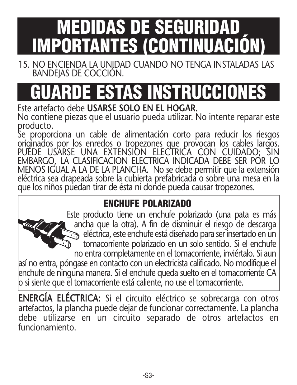 Medidas de seguridad importantes (continuación), Guarde estas instrucciones | Rival GRF405 User Manual | Page 13 / 20