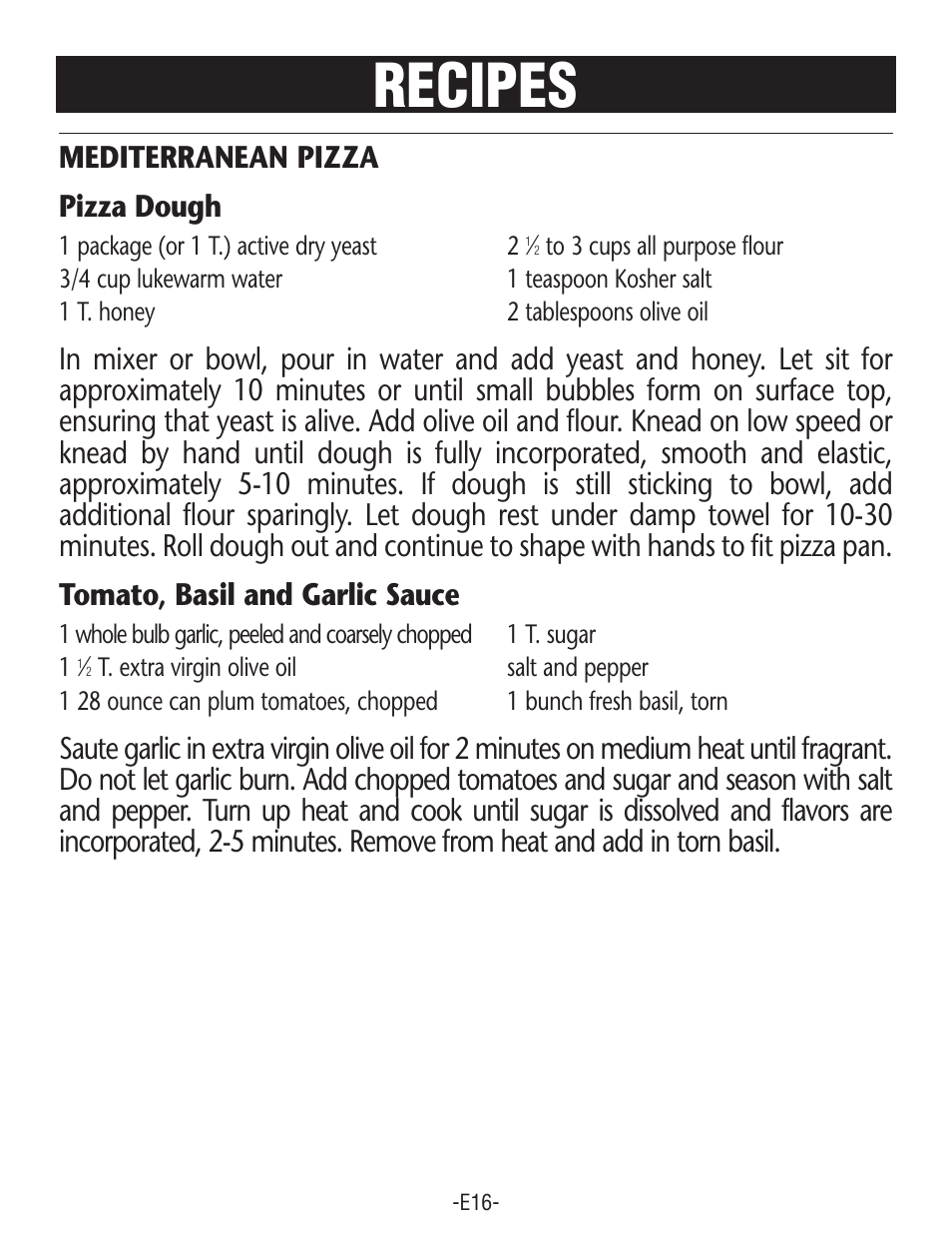 Recipes, Mediterranean pizza pizza dough | Rival CO602 User Manual | Page 16 / 24