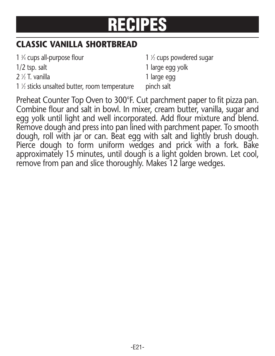 Recipes, Classic vanilla shortbread | Rival CO602 User Manual | Page 21 / 24