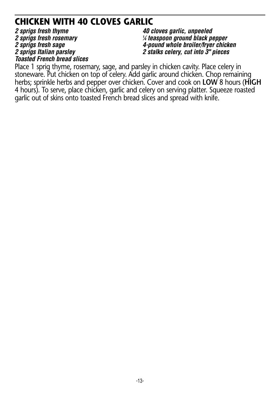 Chicken with 40 cloves garlic | Rival 3855 User Manual | Page 13 / 14