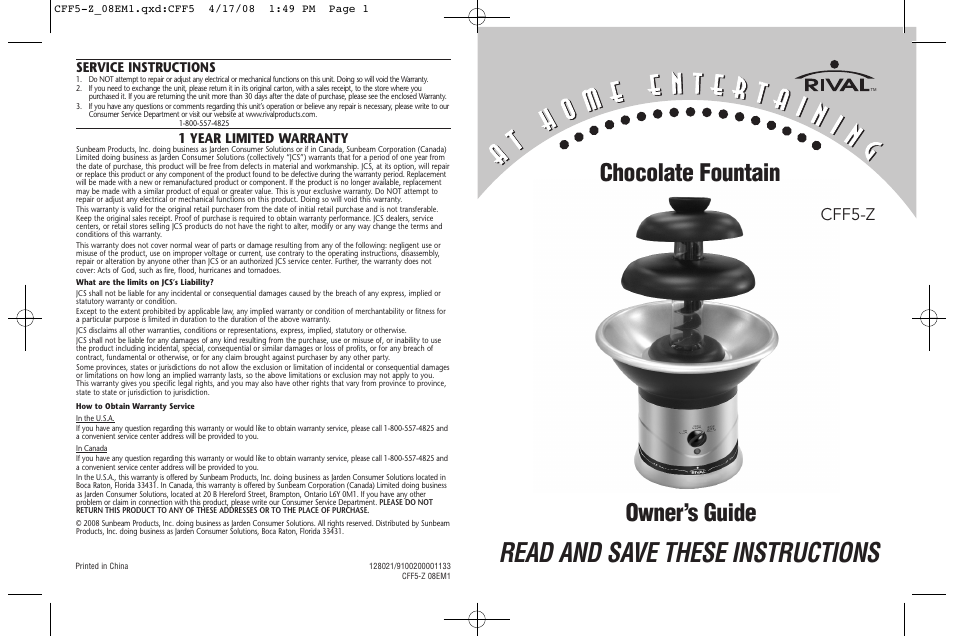 Rival CFF5-Z 08EM1 User Manual | 8 pages